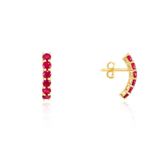 Par de Brincos de Ouro Amarelo com 12 Rubis totalizando 1,70 cts.