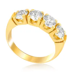 Meia Aliança de Ouro Amarelo com 4 Diamantes totalizando 2,0 Cts.