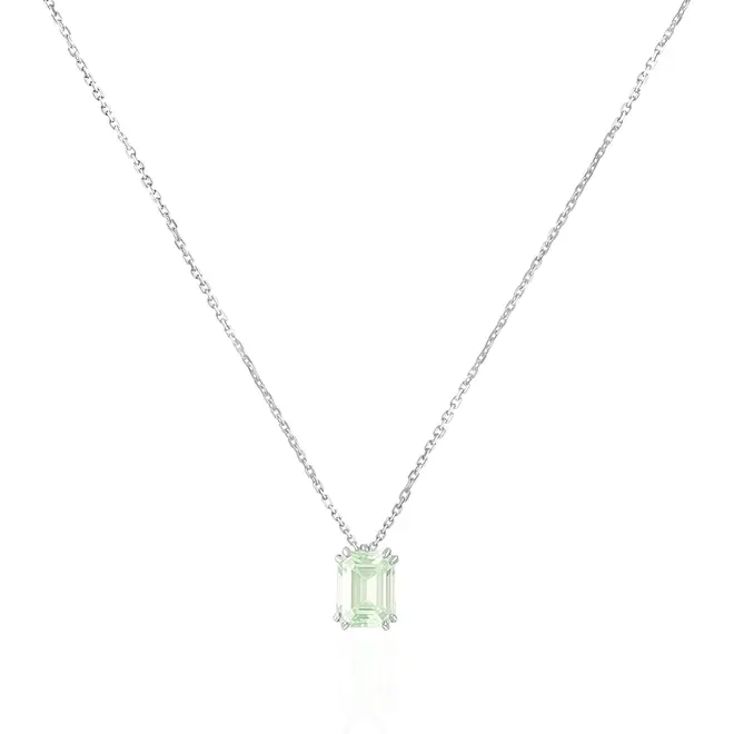 Pingente de Ouro Branco com Corrente Elos Cartier e Esmeralda Colombiana de 2,66 Cts.
