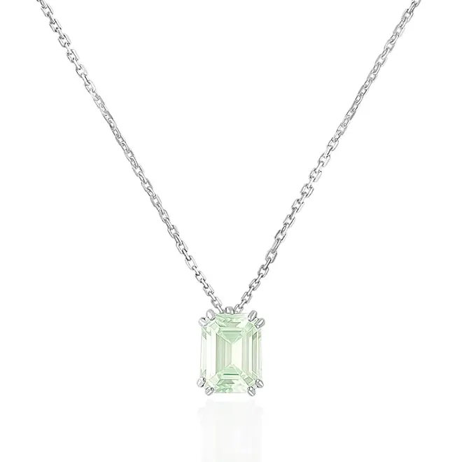 Pingente de Ouro Branco com Corrente Elos Cartier e Esmeralda Colombiana de 2,66 Cts.