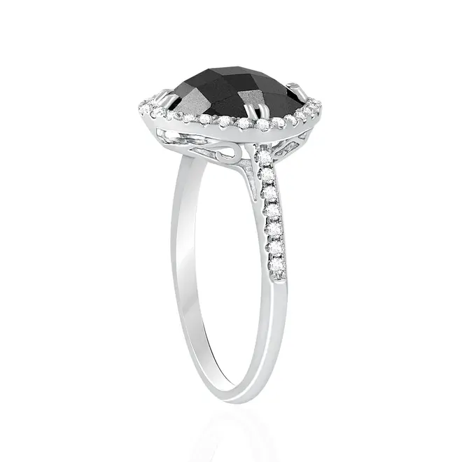 Anel de Ouro Branco com Diamantes e Espinélio Negro