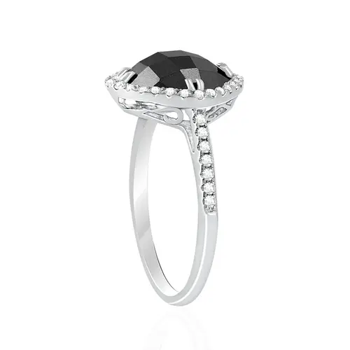 Anel de Ouro Branco com Diamantes e Espinélio Negro
