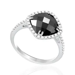 Anel de Ouro Branco com Diamantes e Espinélio Negro