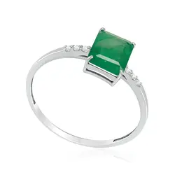Anel de Ouro Branco com 6 Diamantes e Esmeralda de 2,0 ct