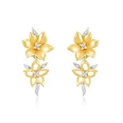 Par de Brincos Flor de Ouro Amarelo com 26 Diamantes