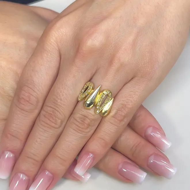 Anel Gotas de Ouro Amarelo com Diamantes