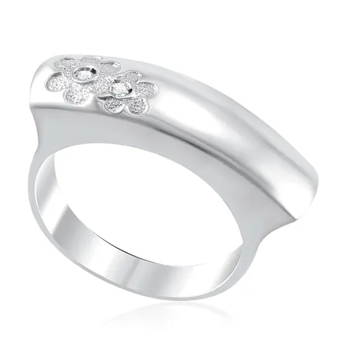 Anel Flores de Ouro Branco com 2 Diamantes