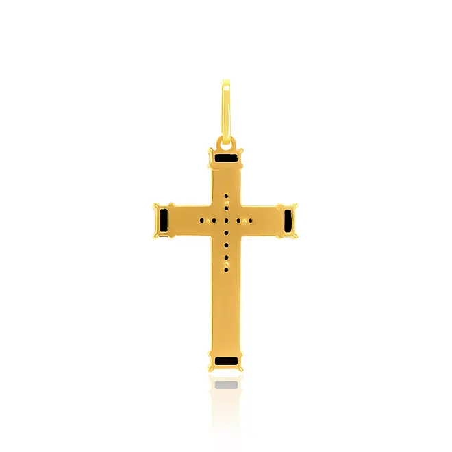 Pingente Cruz de Ouro Amarelo com Onix