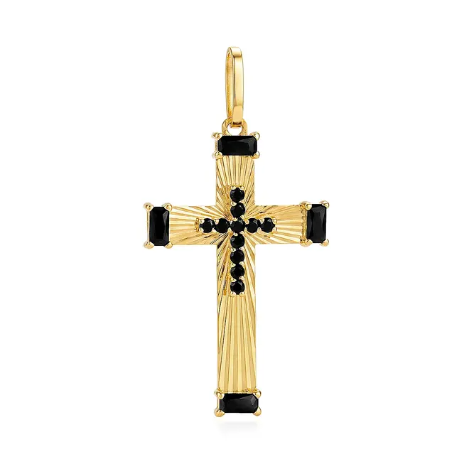 Pingente Cruz de Ouro Amarelo com Onix
