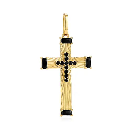 Pingente Cruz de Ouro Amarelo com Onix