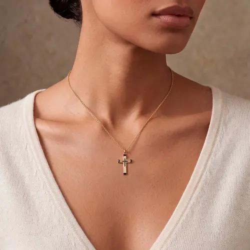Pingente Cruz de Ouro Amarelo com Onix