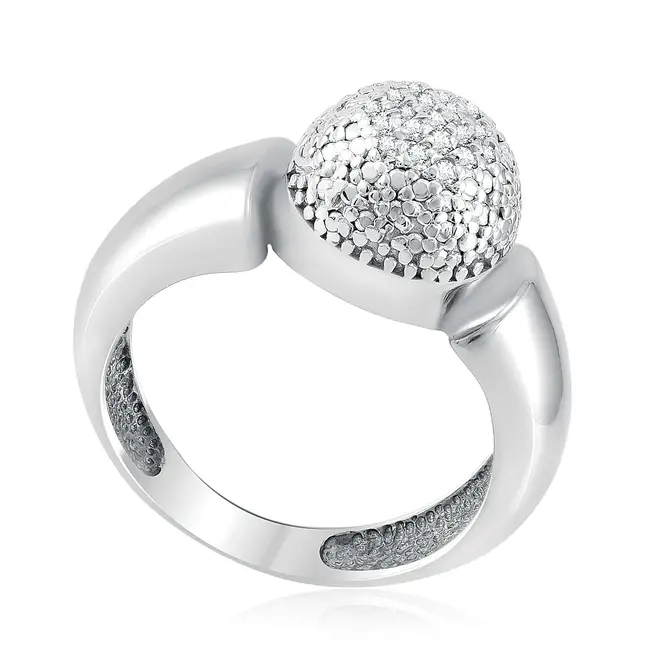 Anel Esfera de Ouro Branco com Diamantes totalizando 15 pts.
