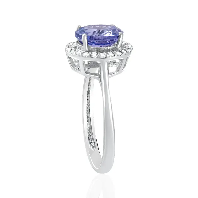 Anel de Ouro Branco com Diamantes e Tanzanita de 2,35 Cts.