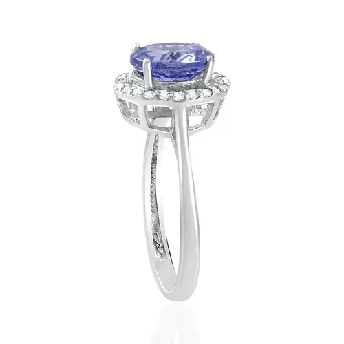 Anel de Ouro Branco com Diamantes e Tanzanita de 2,35 Cts.