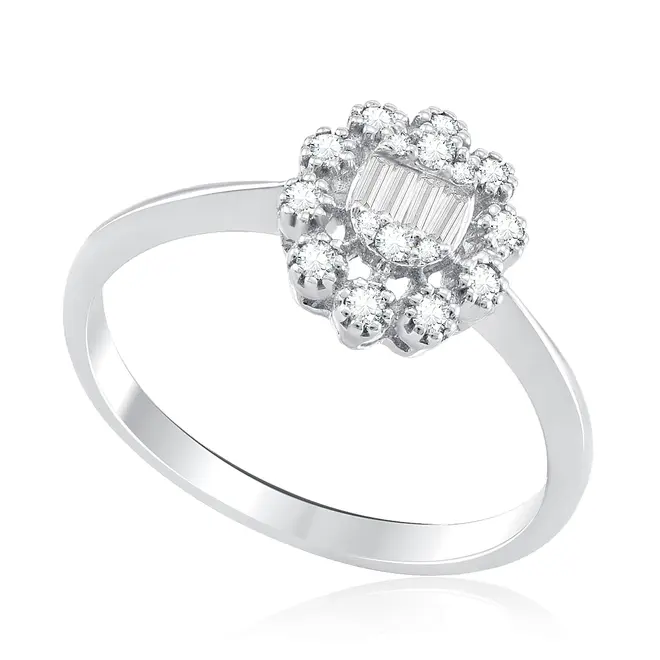 Anel Chuveiro de Ouro Branco com 20 pts em Diamantes
