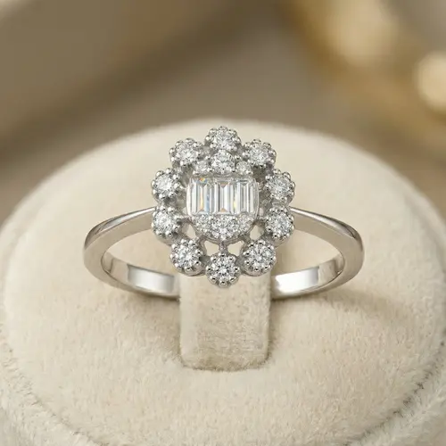 Anel Chuveiro de Ouro Branco com 20 pts em Diamantes