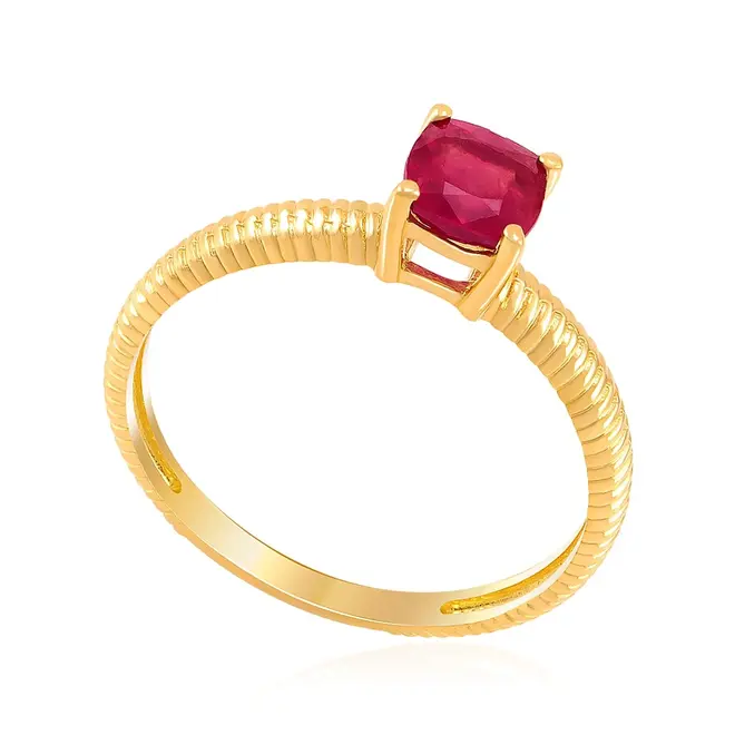Anel Solitário de Ouro Amarelo com Rubi de 1 ct