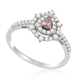Anel de Ouro Branco com Diamantes Brancos e Rosa de 28 pts.