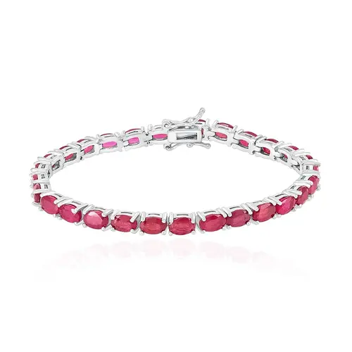 Pulseira de Prata com Rubis Ovais e Acabamento em Ródio