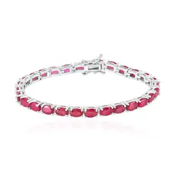 Pulseira de Prata com Rubis Ovais e Acabamento em Ródio