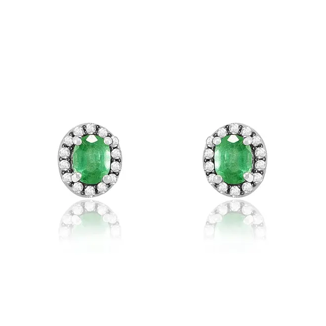 Par de Brincos de Prata com Diamantes e Esmeraldas