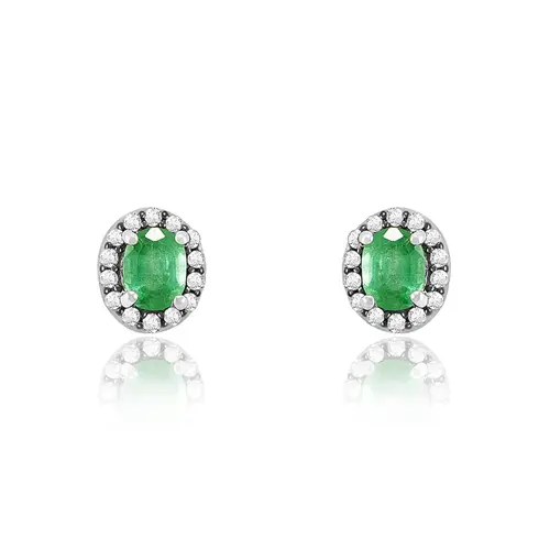 Par de Brincos de Prata com Diamantes e Esmeraldas
