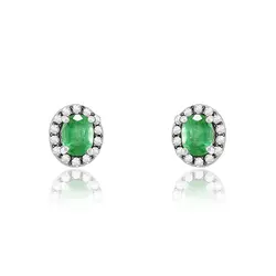 Par de Brincos de Prata com Diamantes e Esmeraldas