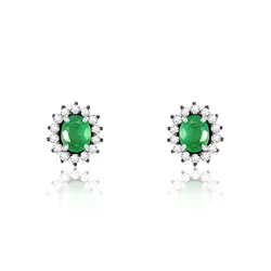 Par de Brincos de Prata com Diamantes e Esmeraldas
