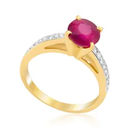 Anel de Ouro Amarelo com Diamantes e Rubi redondo de 1,90 Cts.