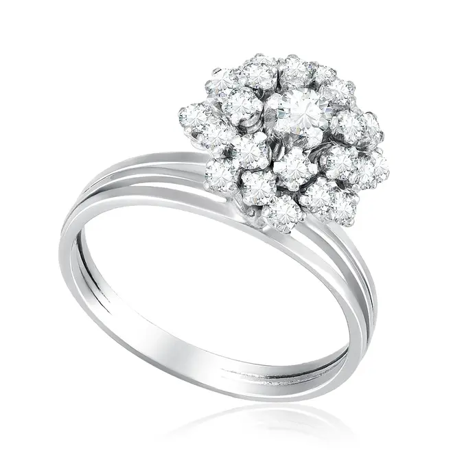Anel Chuveiro de Ouro Branco com Diamantes totalizando 50 pts.