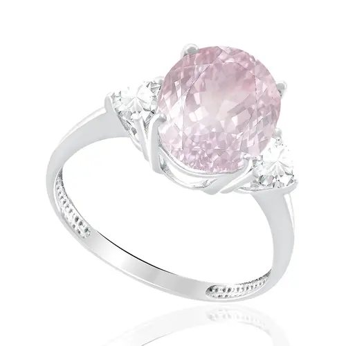 Anel de Ouro Branco com Safiras Brancas e Kunzita de 5,33 ct