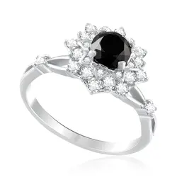 Anel de Prata com Cristais e Diamante Negro de 1,0 Cts.