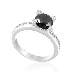 Anel Solitário de Prata com Cristais e Diamante Negro de 3,0 Cts.