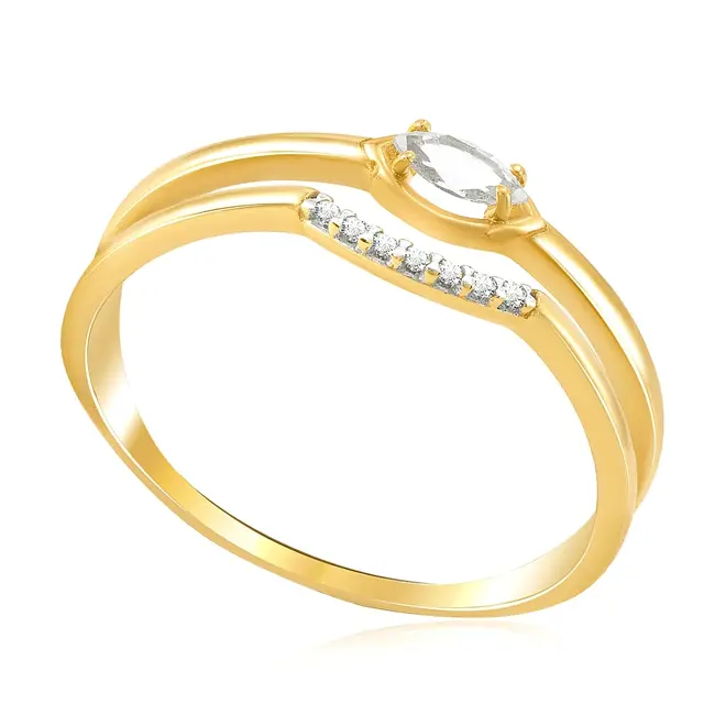 Anel de Aro Duplo de Ouro Amarelo com 8 Cristais