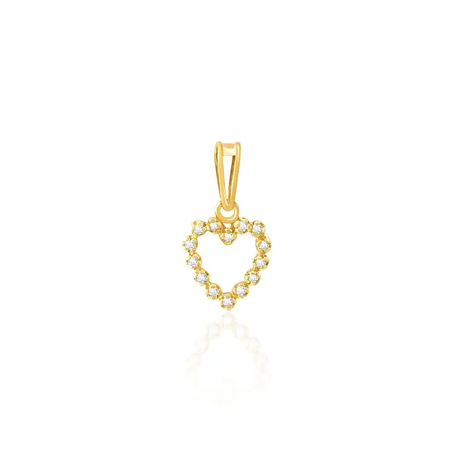 Pingente Coração de Ouro Amarelo com 14 Diamantes