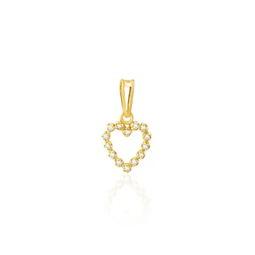 Pingente Coração de Ouro Amarelo com 14 Diamantes
