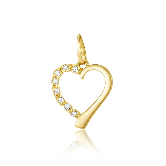 Pingente Coração de Ouro Amarelo com 8 Diamantes