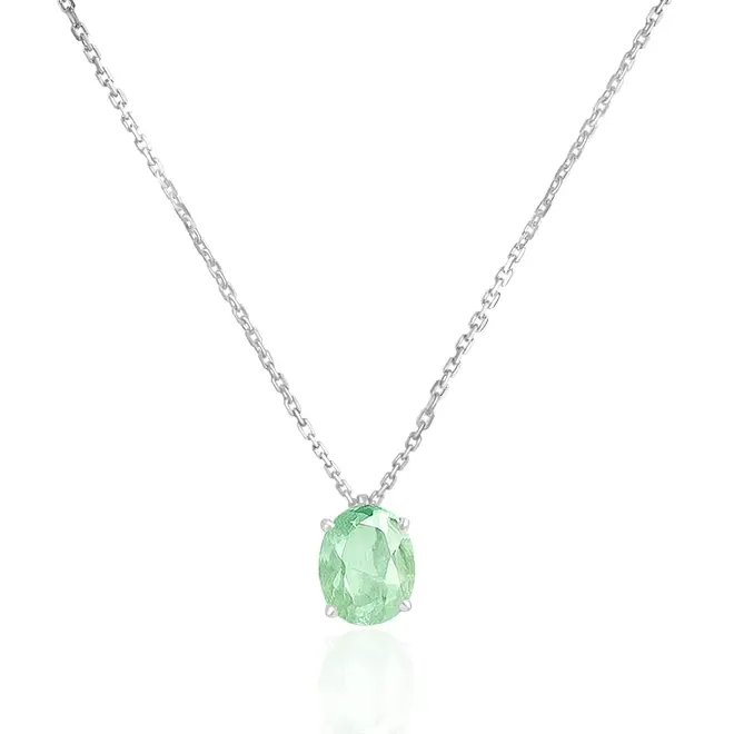 Pingente de Ouro Branco com Corrente Cartier e Esmeralda Colombiana de 1,56 Cts.