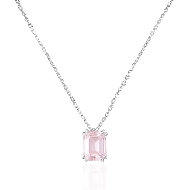 Pingente de Ouro Branco com Corrente e Kunzita de 3,08 Cts.