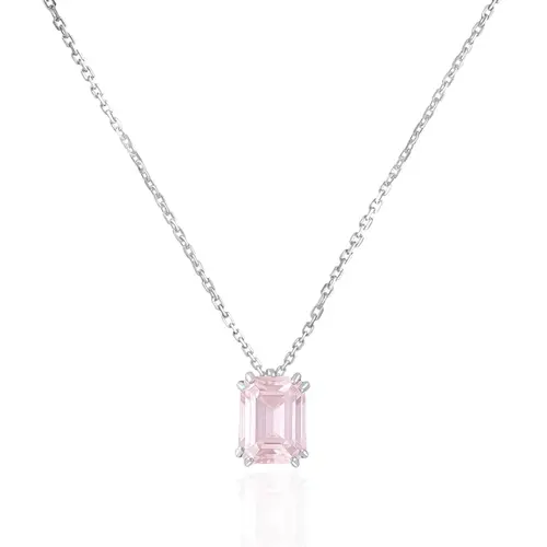 Pingente de Ouro Branco com Corrente e Kunzita de 3,08 Cts.