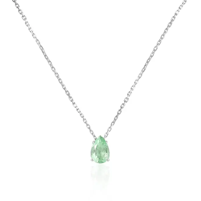 Pingente de Ouro Branco com Corrente Elos Cartier e Esmeralda Colombiana de 1,92 Cts.