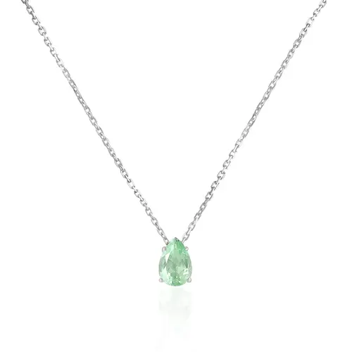 Pingente de Ouro Branco com Corrente Elos Cartier e Esmeralda Colombiana de 1,92 Cts.