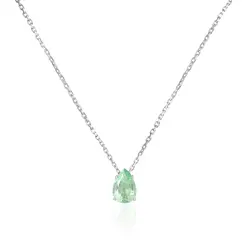 Pingente de Ouro Branco com Corrente Elos Cartier e Esmeralda Colombiana de 1,92 Cts.