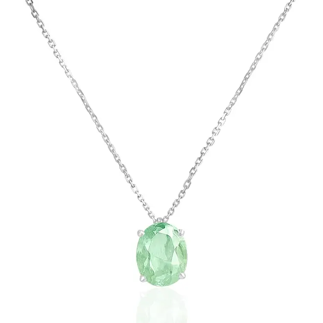 Pingente de Ouro Branco com Corrente Elos Cartier e Esmeralda Colombiana de 1,62 Cts.