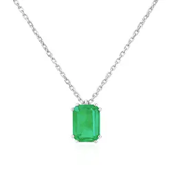 Pingente de Ouro Branco com Corrente Elos Cartier e Esmeralda Colombiana de 3,0 Cts.