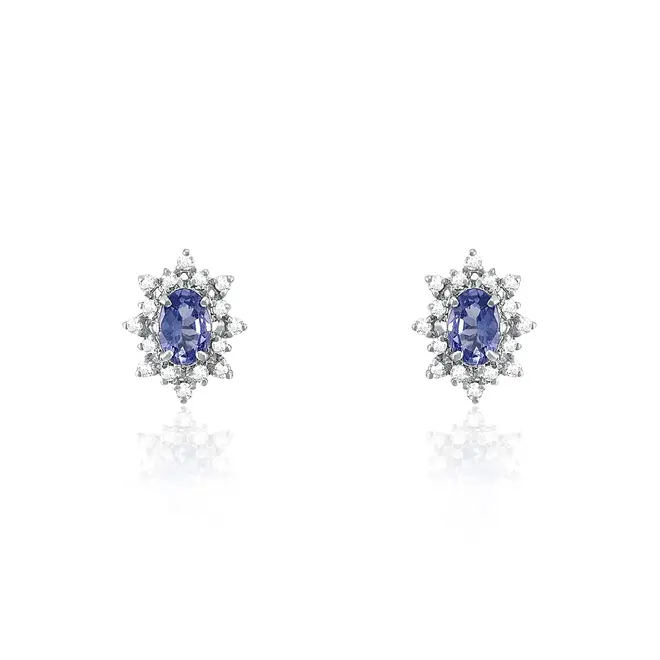 Par de Brincos de Ouro Branco com Diamantes e Tanzanitas totalizando 88 pts.