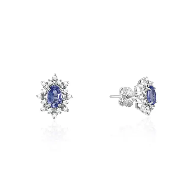 Par de Brincos de Ouro Branco com Diamantes e Tanzanitas totalizando 88 pts.