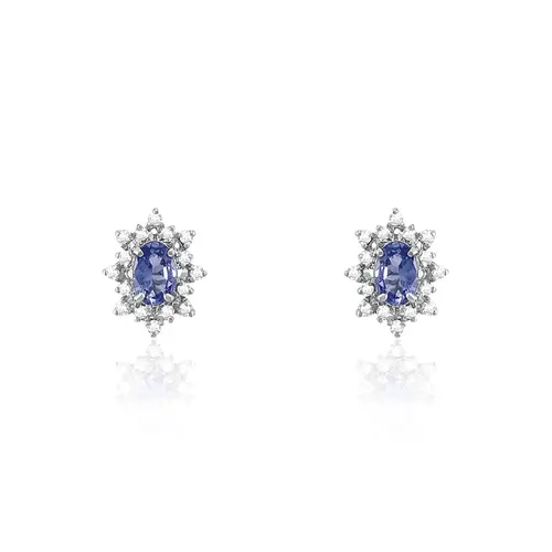 Par de Brincos de Ouro Branco com Diamantes e Tanzanitas totalizando 88 pts.