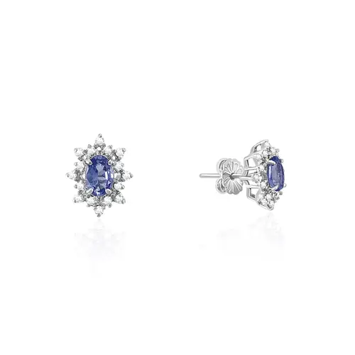 Par de Brincos de Ouro Branco com Diamantes e Tanzanitas totalizando 88 pts.