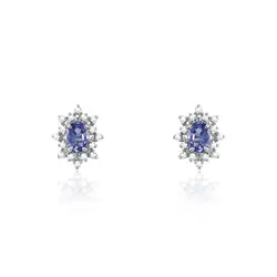 Par de Brincos de Ouro Branco com Diamantes e Tanzanitas totalizando 88 pts.